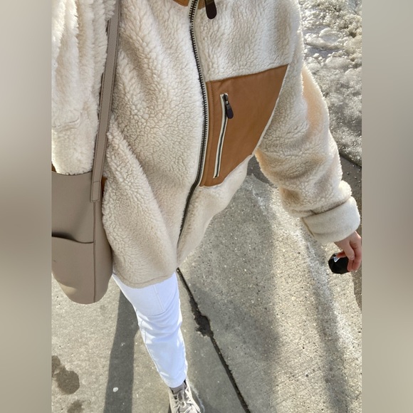 Orvis Beige Sherpa Fleece Leather Trim Full-Zip Long Sleeve Full Zip - Picture 2 of 13